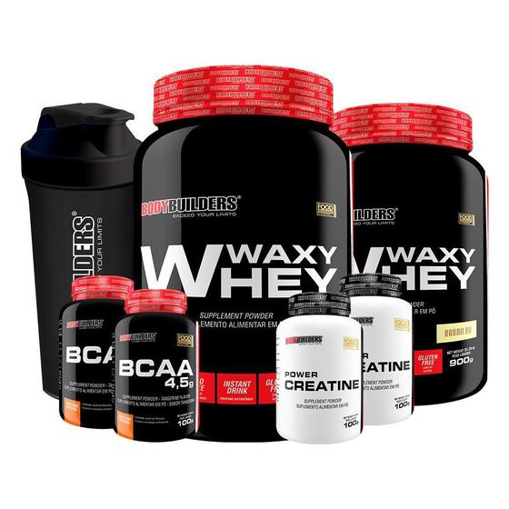 Imagem de Kit 2 Waxy Whey Baunilha 2 Bcaa 100G 2 Creatina Coqueteleira