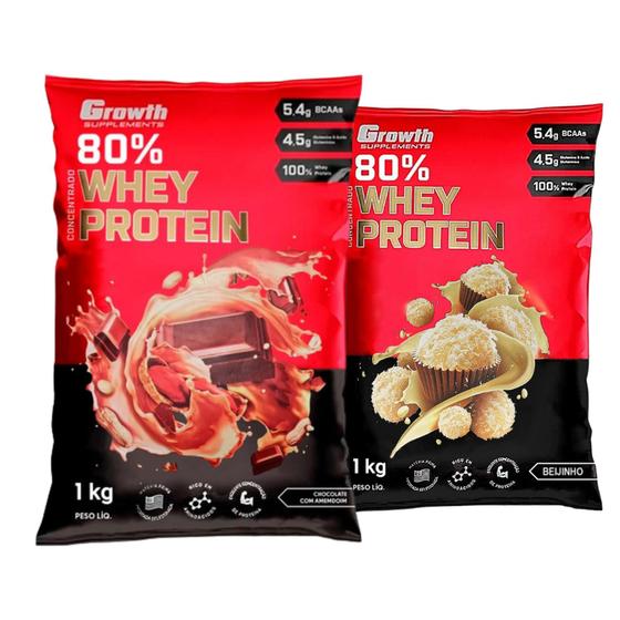 Kit 2 Whey Protein Concentrado Growth Vários Sabores Chocolate com