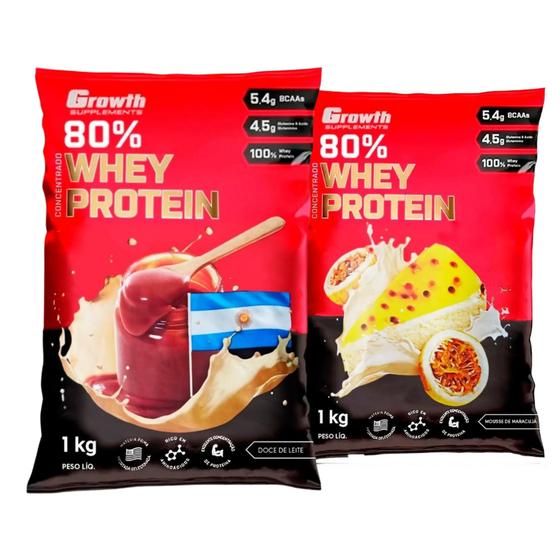 Kit 2 Whey Protein Concentrado Growth Vários Sabores - Doce de Leite e ...
