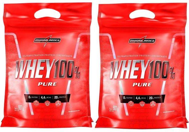 Imagem de Kit 2 wheys 100%pure integralmedica 900g morango e chocolate