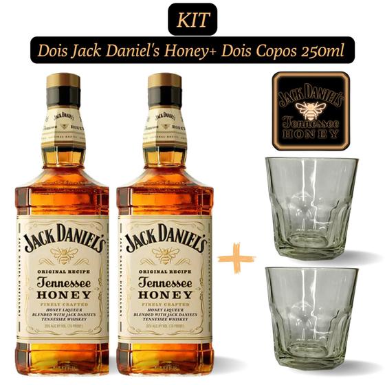 Imagem de Kit 2 Whiskey Jack Daniel's Honey 1.000ml com 2 Copos de Vidro de 250ml para Whisky