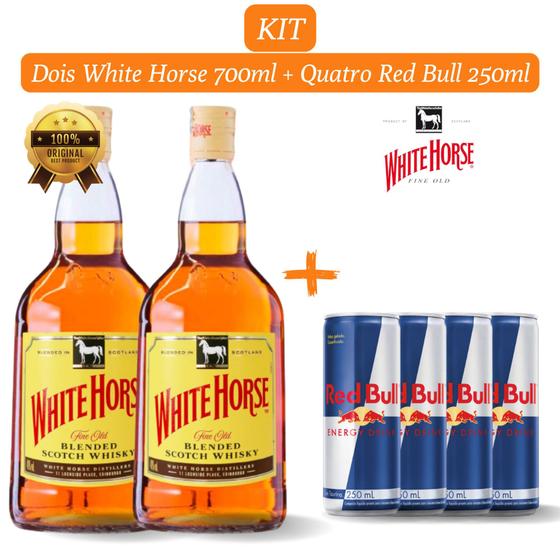 Imagem de Kit 2 Whisky White Horse 700ml com 4 unidades de Energético RedBull de 250ml