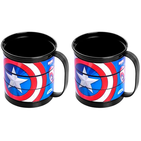 Imagem de Kit 2 Xícaras Infantil Divertida do Capitão América Caneca Plástica 360ml Original