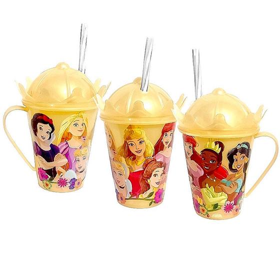 Imagem de Kit 2 Xícaras Plásticas Coroa Princesas Disney 360ml Dourada