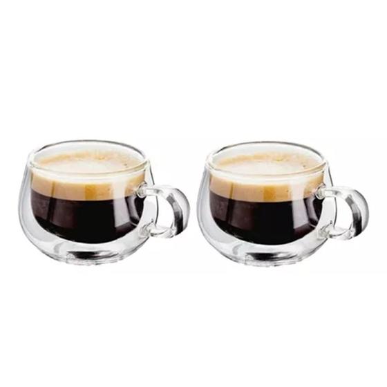 Imagem de Kit 2 Xícaras Vidro Borossilicato Parede Dupla Chá 240ml