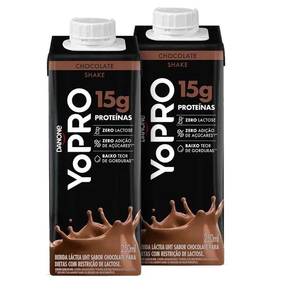 Imagem de Kit 2 YoPro Danone High Protein Bebida Láctea Chocolate 250ml