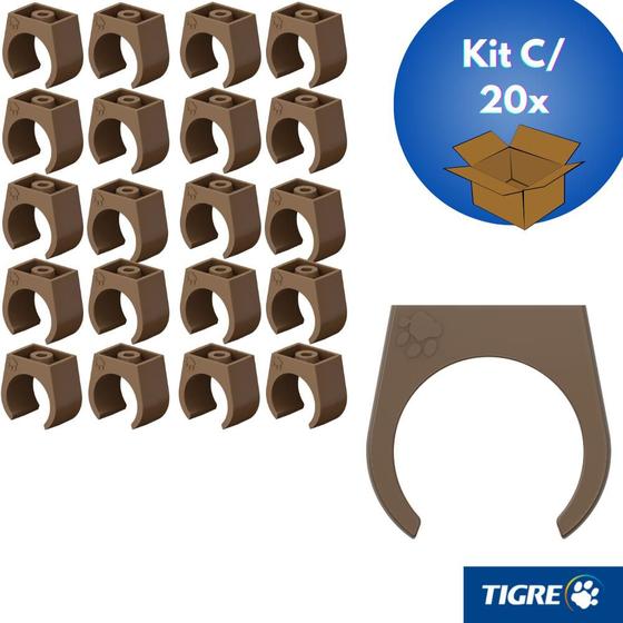 Imagem de Kit 20 Abraçadeira De Encaixe Para Tubos Soldável E Eletrodutos PVC Marrom 1/2" De 20 mm Tigre