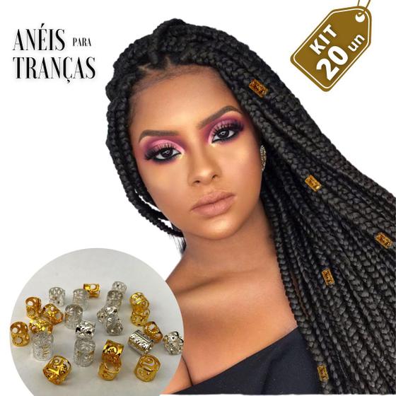 Imagem de Kit 20 Anéis Para Tranças Box Braids e Dreads Acessórios Para Cabelo