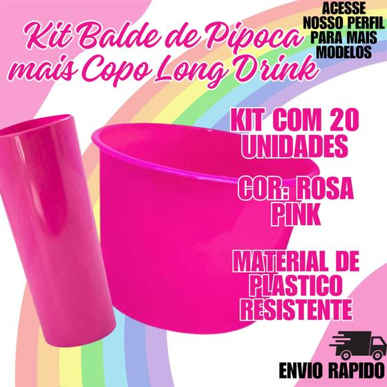 Imagem de Kit 20 Balde Pipoca Copo Pink Cinema Decoraçao Diversão