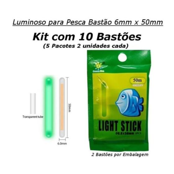 Imagem de Kit 20  Bastão Luminoso Luz Química Pesca Noturna 6mmx50mm