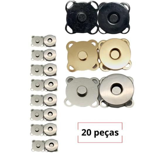 Imagem de Kit 20 Botões Magnético Imantado de costura 18mm