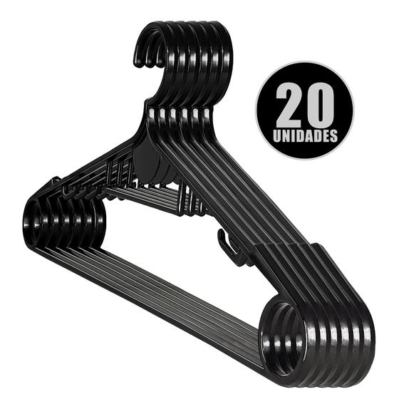 Kit 20 Cabides De Plástico Roupas Adulto Super Resistente Menor preço em Kit 20 Cabides De Plástico Roupas Adulto Super Resistente