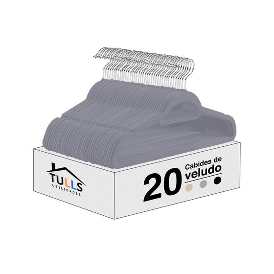 Imagem de Kit 20 Cabides Slim de Veludo Antideslizantes Cinza