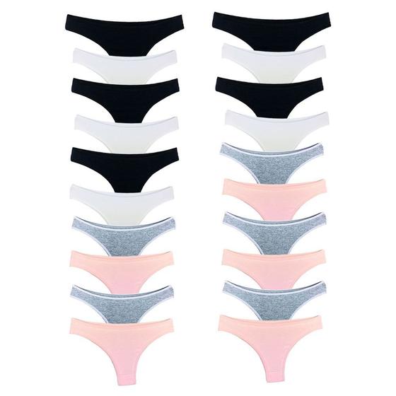 Imagem de Kit 20 Calcinhas Fio Dental Algodão Cotton Básica Lisa Lingerie