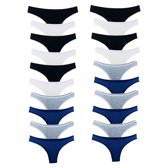 Imagem de Kit 20 Calcinhas Tanga Algodão Cotton Básica Lisa Lingerie