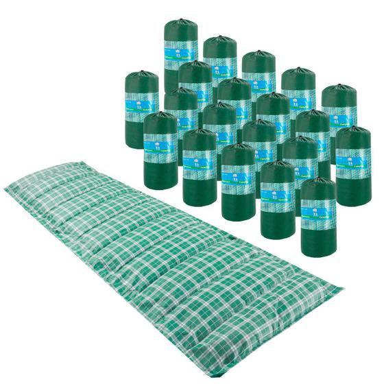 Imagem de Kit 20 Colchonetes Solteiro 190x60cm Com Bolsa Para Transporte Xadrez Verde - Emcompre