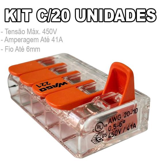 Imagem de Kit 20 Conector Wago Emenda 5 Fios Mod. 221-615