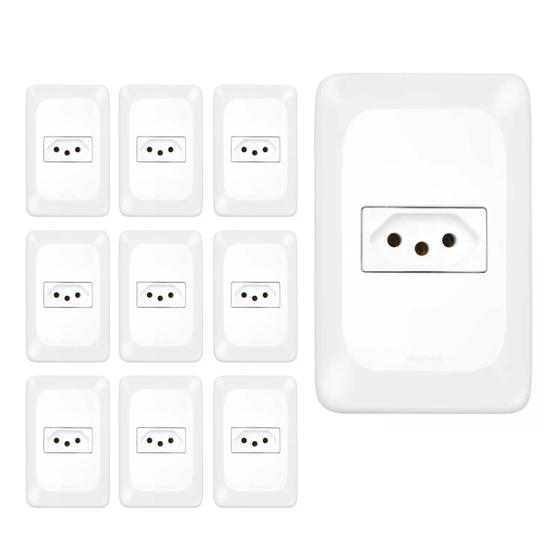 Imagem de Kit 20 Conjunto Tomada 2P+T Branco pop 10a 250v 4x2 pial legrand LGX030 com placa e suporte