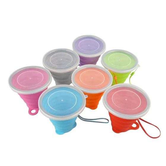 Imagem de Kit 20 Copos De Silicone Retrátil Com Tampa 270Ml