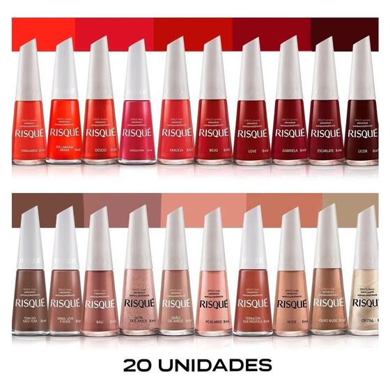 Kit 20 Esmaltes Risque Manicure 20 Cores Menor preço em Kit 20 Esmaltes Risque Manicure 20 Cores