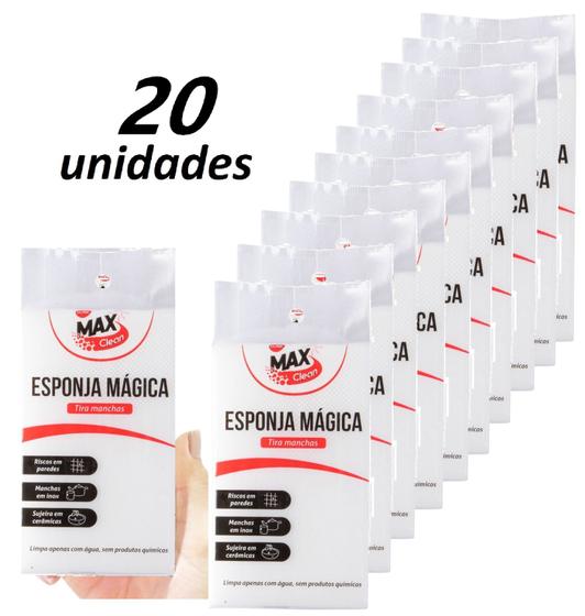 Imagem de Kit 20 Esponja Mágica  Tira Mancha Original Bucha Melamina Desengordura Limpeza Limpa Vidros