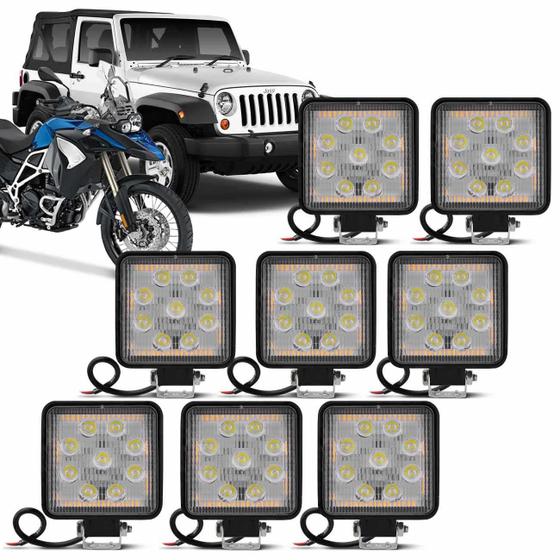 Imagem de Kit 20 Faróis de Milha Quadrado Universal 9 Leds 27W 12V Carro Moto Jeep Off-Road Auxiliar Neblina