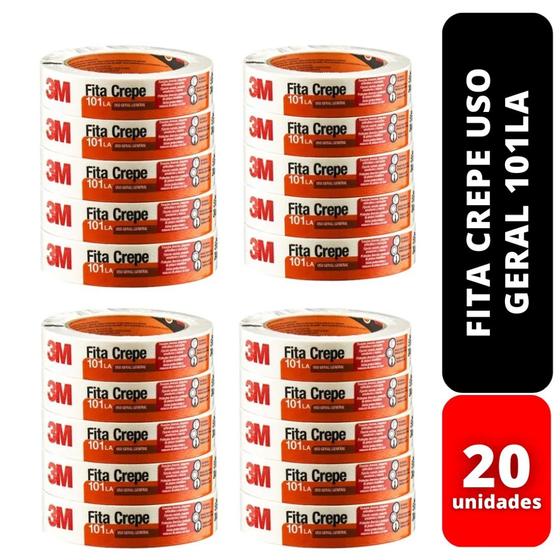 Imagem de Kit 20 Fita Crepe Uso Geral 101LA 24mm x 50 metros 3M