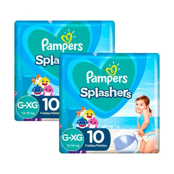 Kit 20 Fraldas Pampers para Água Splashers Baby Shark G-XG - Fralda