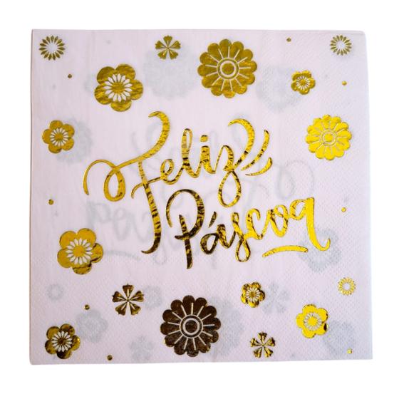 Imagem de Kit 20 Guardanapos de Papel Feliz Páscoa Dourado 33x33cm