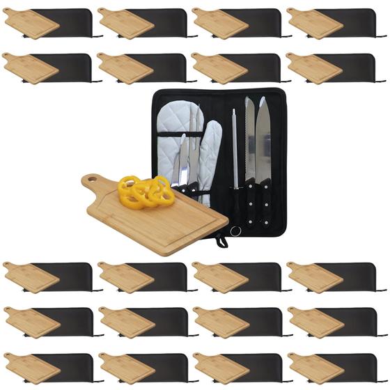 Imagem de Kit 20 - Kits Churrasco 7 peças com Luva e Tábua de Corte