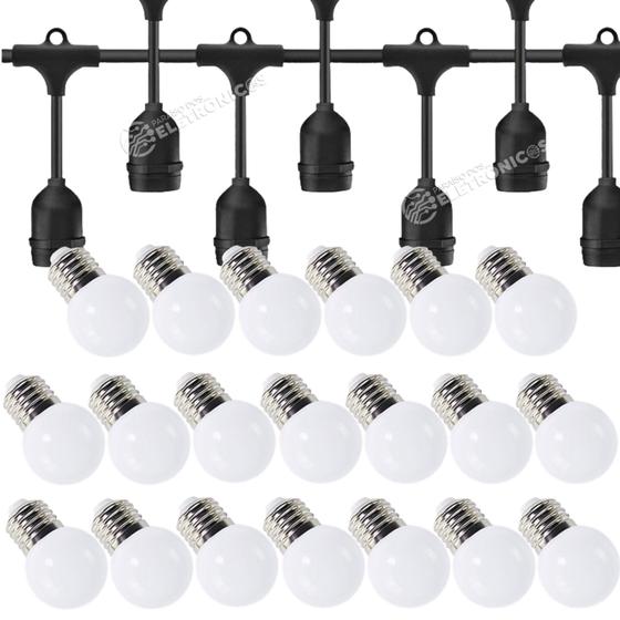 Imagem de Kit 20 Lâmpadas G45 Luz Festão + Extensão Varal De 10 Metros Bivolt KIT009