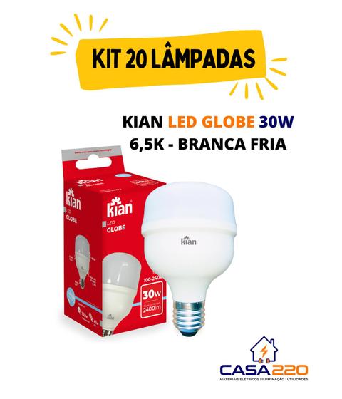 Imagem de Kit 20 Lâmpadas Led 30W E27 6500K Branca Fria Bivolt Kian