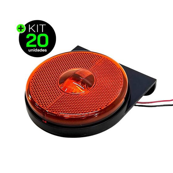 Imagem de Kit 20 Lanternas Lateral Carreta LED Âmbar Laranja 85mm com Suporte com Fio 12V 24V