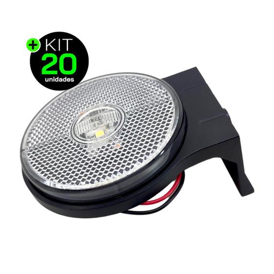 Imagem de Kit 20 Lanternas Lateral Carreta LED Cristal 65mm com Suporte com Fio 12V 24V