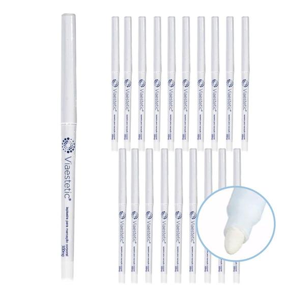 Imagem de Kit 20 Lapiseira Retrátil Marcação Corporal Lápis Branco Via Estetic