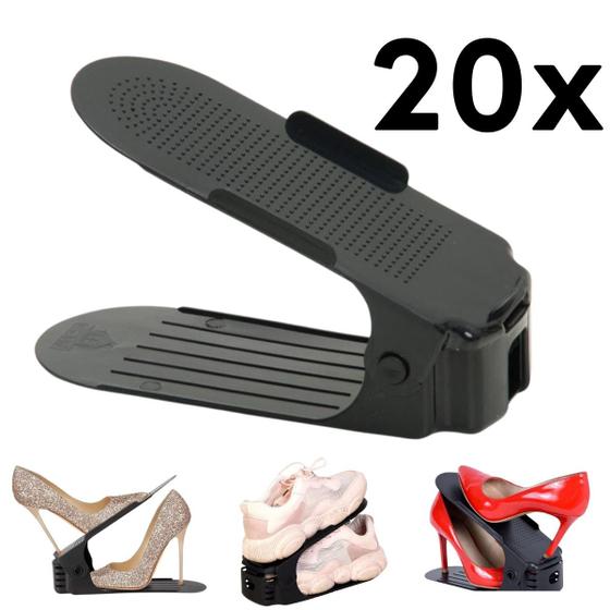 Imagem de kit 20 Organizador de Sapatos Tênis Saltos Calçados em Geral com Regulagem de Altura Top Preto