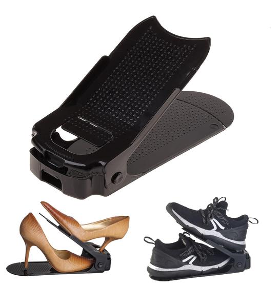 Imagem de Kit 20 Organizadores de sapato com furo: sapato, saltos e tênis com regulagem de altura - Preto