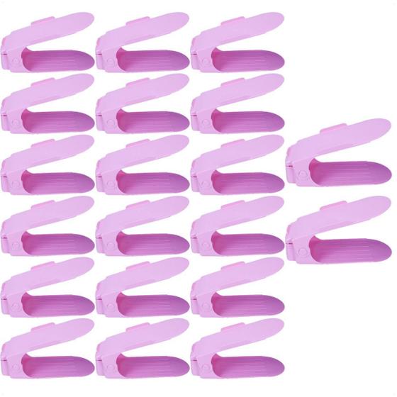 Imagem de Kit 20 Organizadores De Sapato Reforçado Com 3 Alturas Rosa