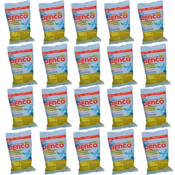 Imagem de Kit 20 Pastilhas Cloro 200gr Multipla Acao 3 em 1 com Clarificante e Algistatico Genco