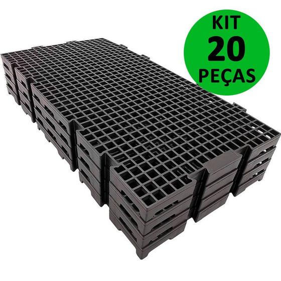 Kit 20 pçs pallet estrado plástico 2,5x25x50 preto = 2,5m² Menor preço em Kit 20 pçs pallet estrado plástico 2,5x25x50 preto = 2,5m²