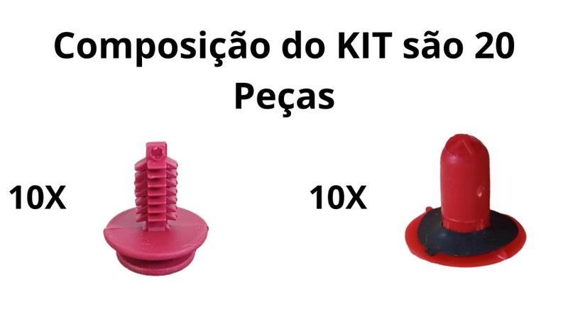 Imagem de Kit 20 Peças Forro Porta Vermelho Fiat 10 Grampos +10 Bucha
