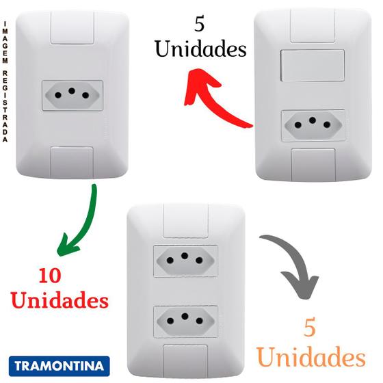 Imagem de Kit 20 Peças Tomada Dupla Aria + Tomada Simples 10a Aria + Interruptor Com Tomada Tramontina Branca