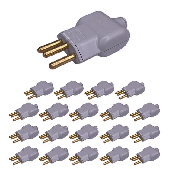 Imagem de Kit 20 Plug Macho 10A 2P+T 250V Pino Prensa Bipolar Ilumi