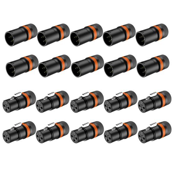 Imagem de Kit 20 Plug XLR Fêmea e Macho Rotativo Low Profile Rack