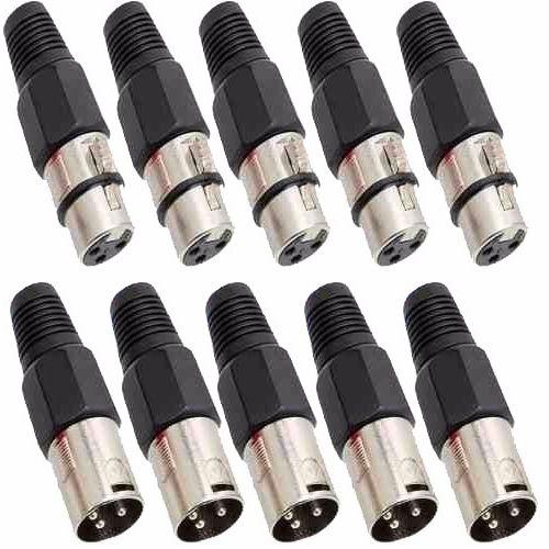 Imagem de Kit 20 Plugs Conector Xlr Canon Macho Fêmea Microfone Iluminação Dmx - Cor Preto