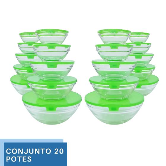 Imagem de Kit 20 Potes com Tampa Sortida Mantimentos Tigelas Coloridas