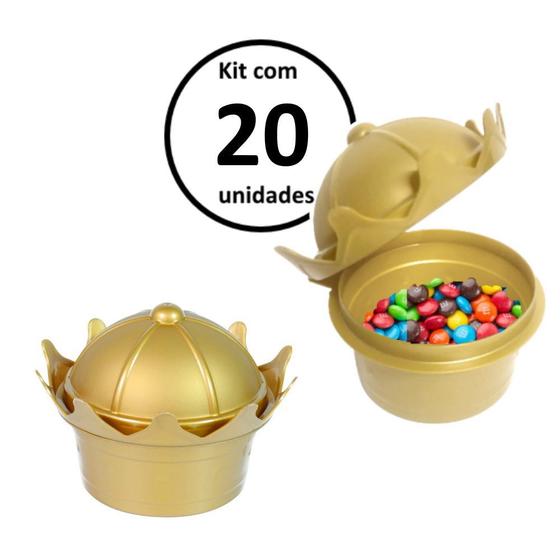 Imagem de Kit 20 Potes de Doces e Decoração Festa Infantil de Coroa Dourado