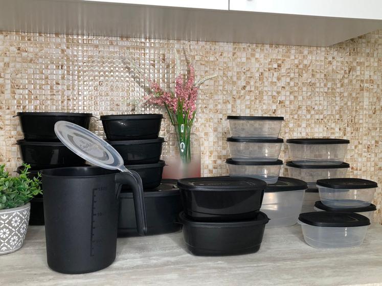 Kit 20 Potes Mais Jarra 1.500 ml Herméticos Freezer MICROONDAS PRETO Menor preço em Kit 20 Potes Mais Jarra 1.500 ml Herméticos Freezer MICROONDAS PRETO