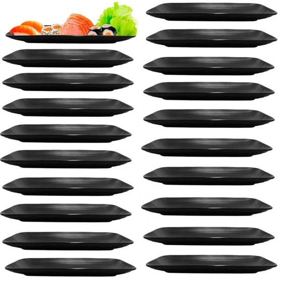 Kit 20 Pratos Travessa 27 Cm Preto Retangular em Melamina Sushi Utilgoods Menor preço em Kit 20 Pratos Travessa 27 Cm Preto Retangular em Melamina Sushi Utilgoods