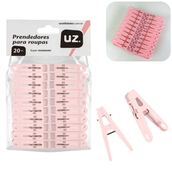 Imagem de Kit 20 Prendedores Pregador de Roupa Plástico Reforçado Rosa UZ